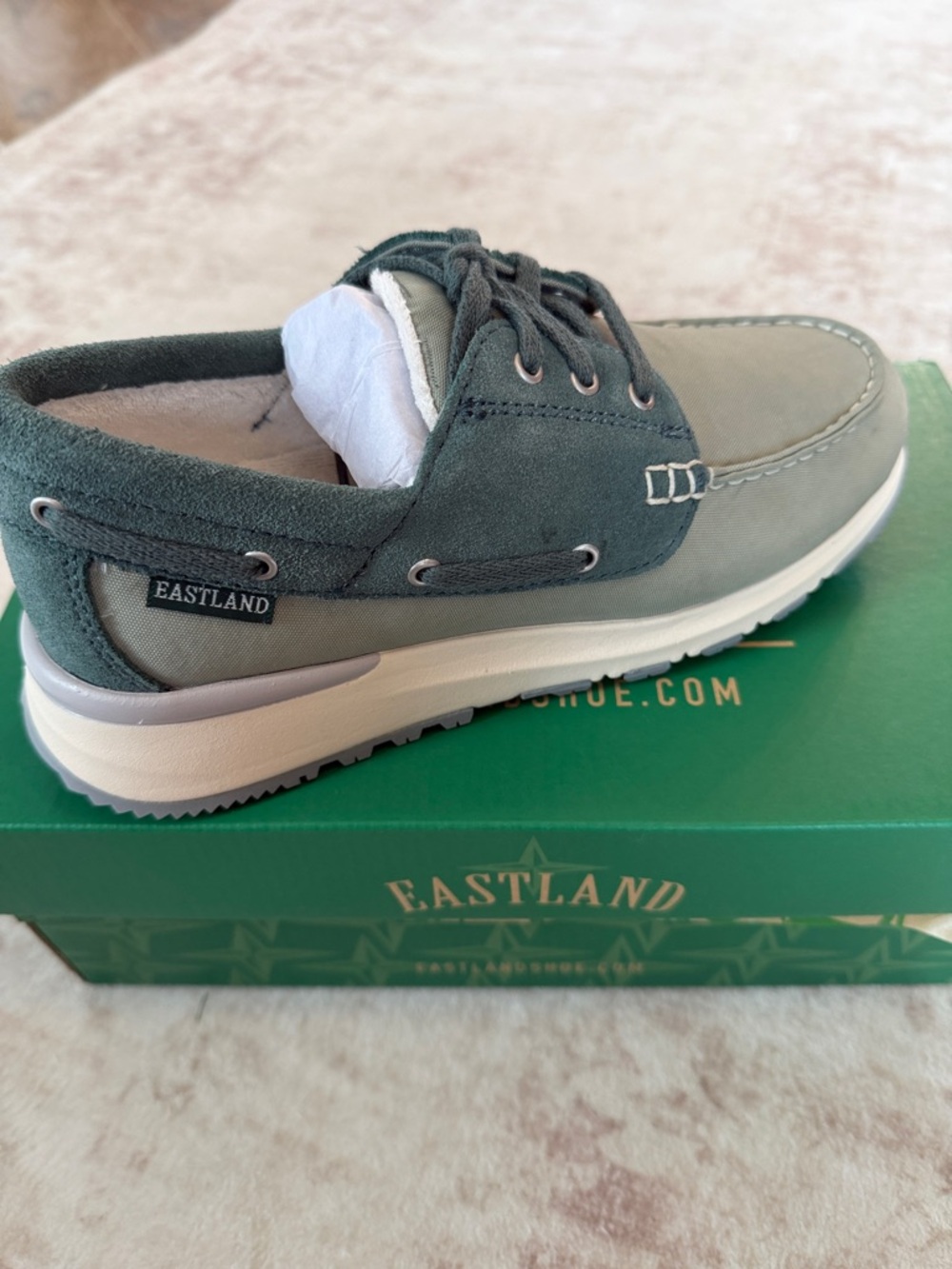 Eastland Teal-Grey Suede Canvas Boat Shoe